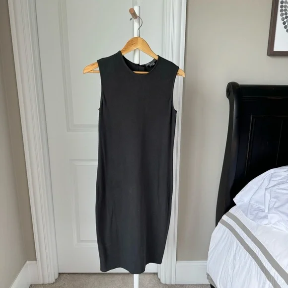 Vince Charcoal Grey Sleeveless Midi Sheath Dress - Picture 3 of 9